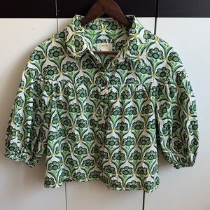 Anthro Maeve Green and White Floral Blouse